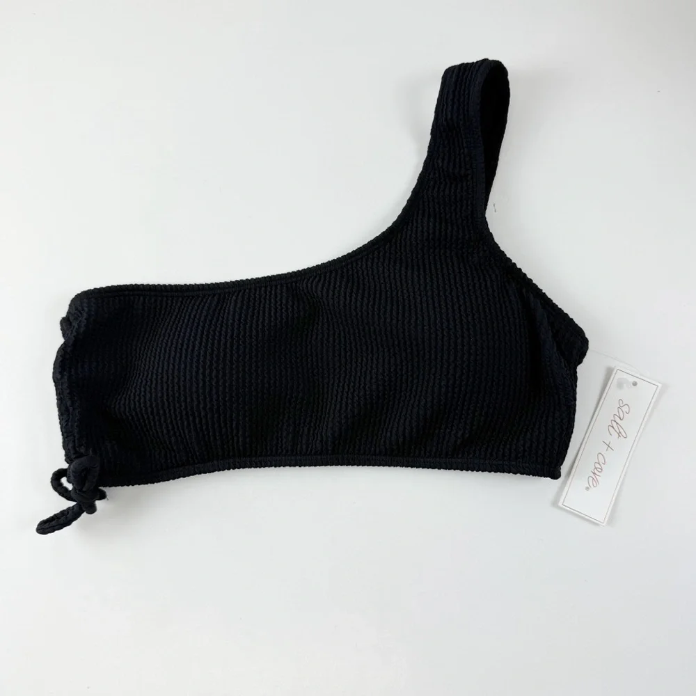 Salt + Cove Bikini Top Juniors Size Large Black Ribbed One Strap Swim NWT
